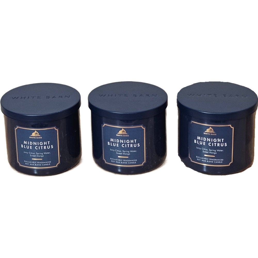 White Barn Midnight Blue Citrus Candle Set of 3 14.5oz Navy New 3 Wick Soy Blend